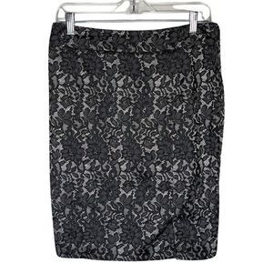 Worthington Skirt Womens 10 Petite Black Lace Print Romantic Career Party Office